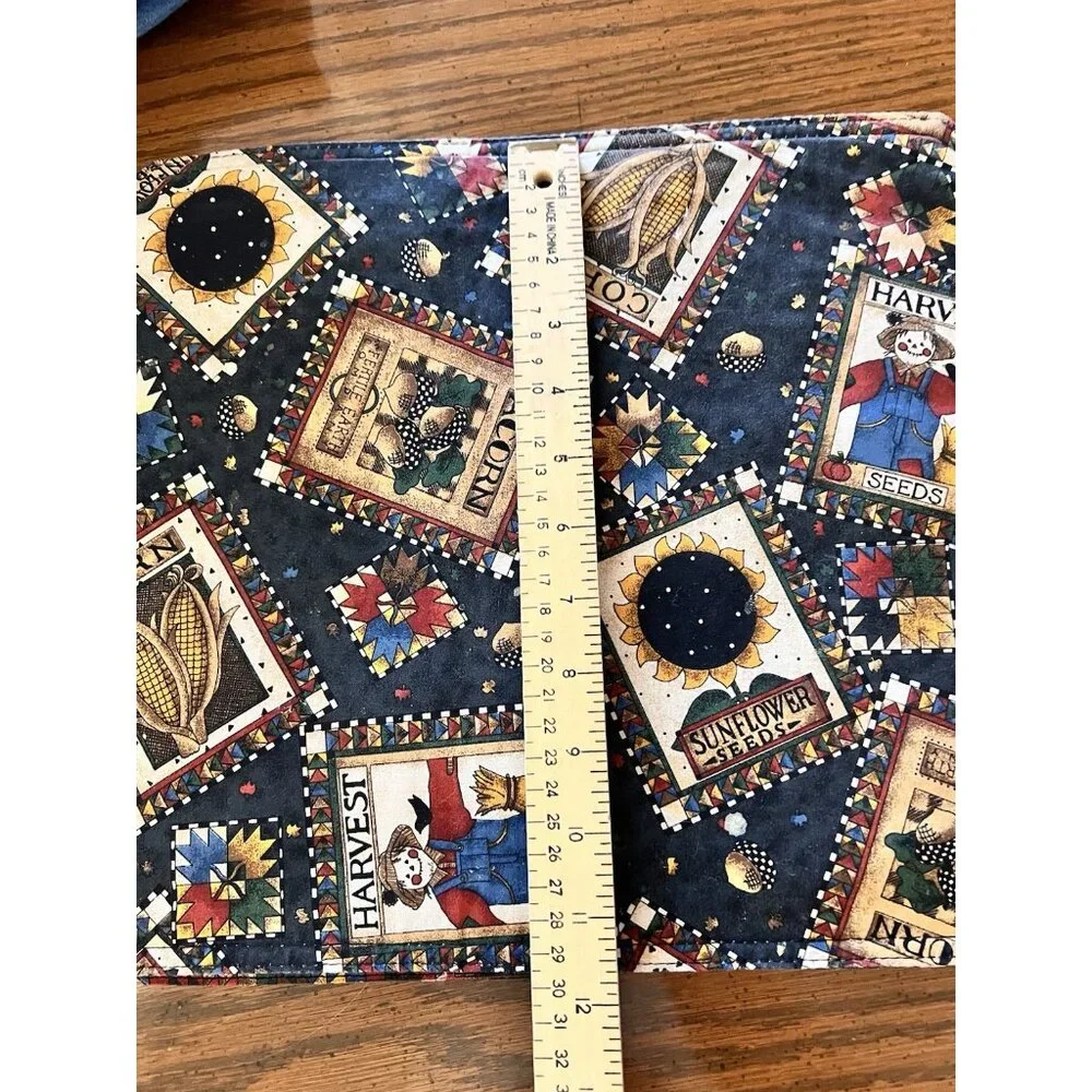 Fall Autumn Blue Cloth Placements Sunflower Scarecrow Reversible 16 x12 Set of 4